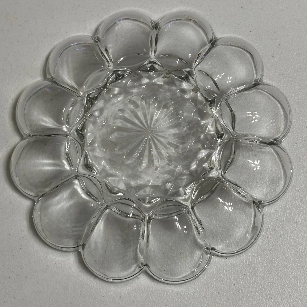 Fairfield Anchor Hocking Scalloped 12 Slot Deviled Egg Platter Clear Glass 10
